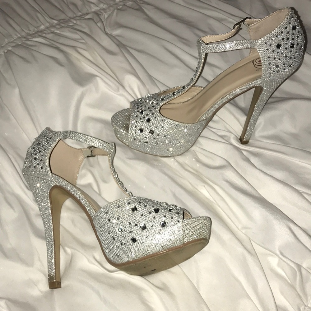 Silver heels with jewels